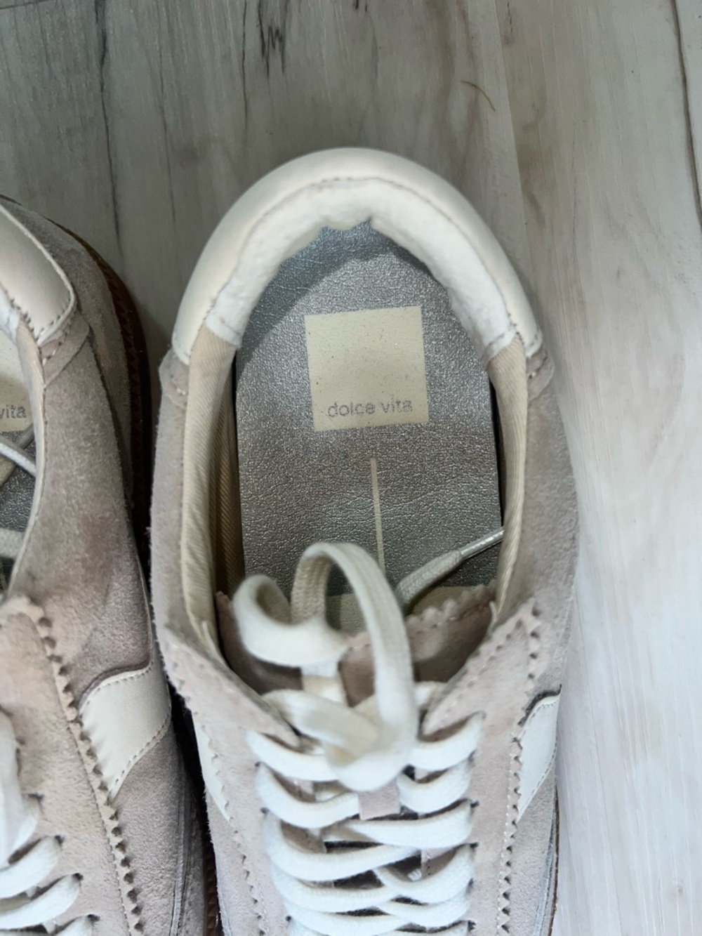 Dolce Vita Suede Sneakers in Light Beige & White with Gum Sole - Picture 8 of 8